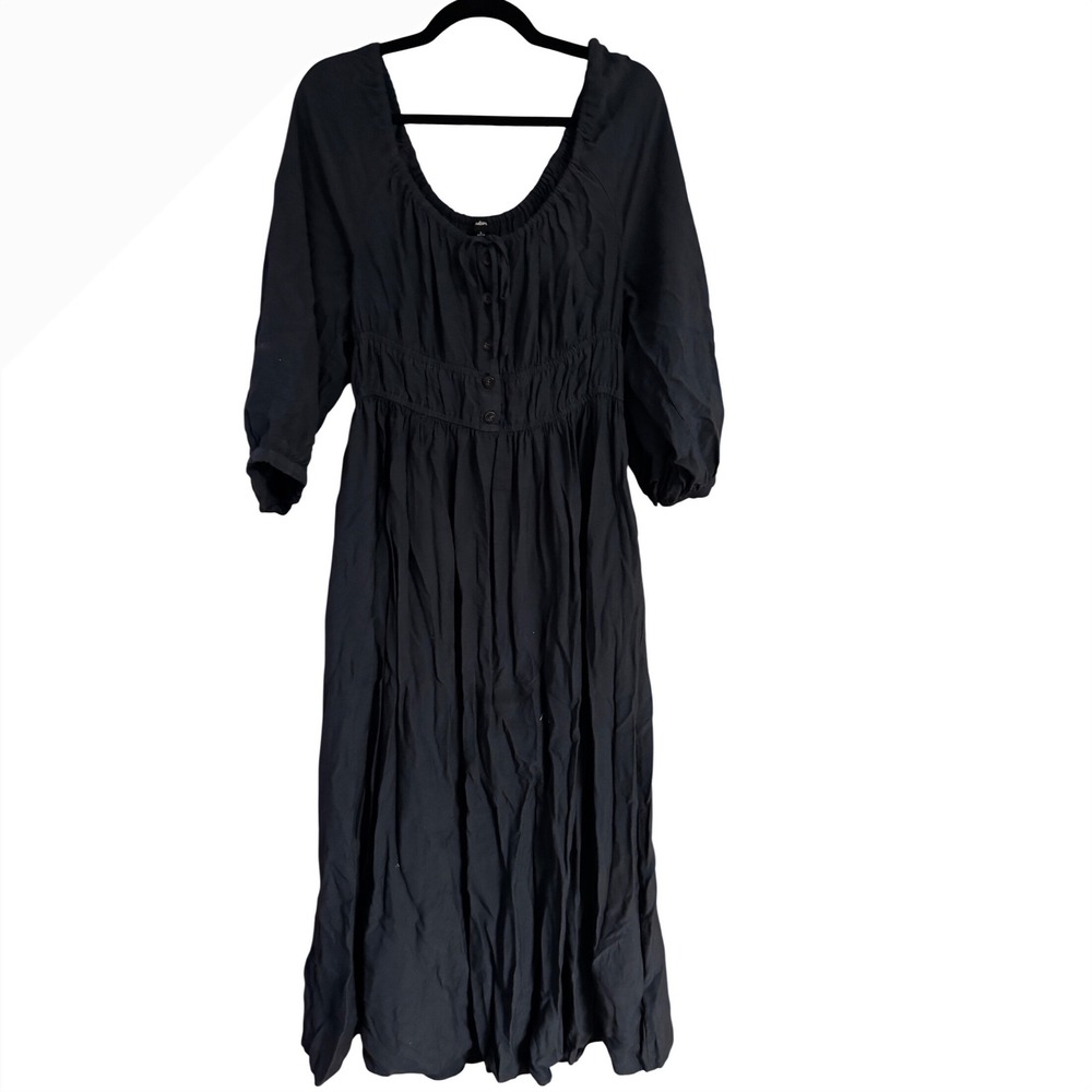 Madewell Twill Sophia Navy Blue Smocked Waist Dress Puff Sleeve Large